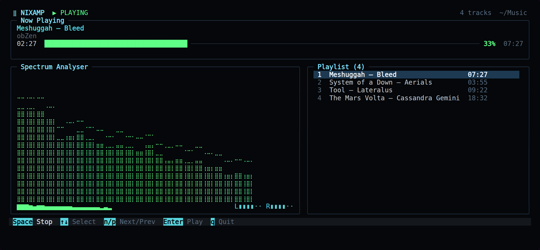 nixamp — It really whips the terminal's ass