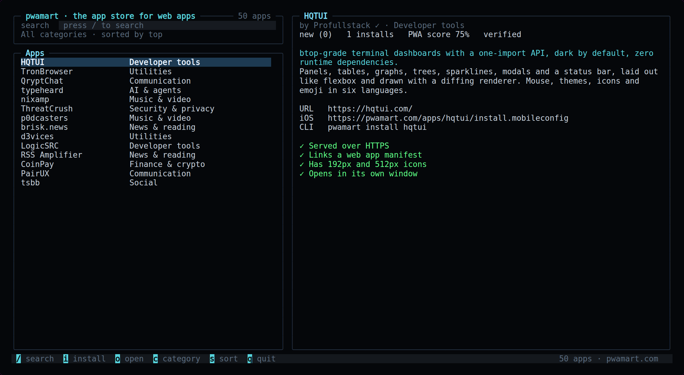 pwamart — An app store for web apps, in your terminal